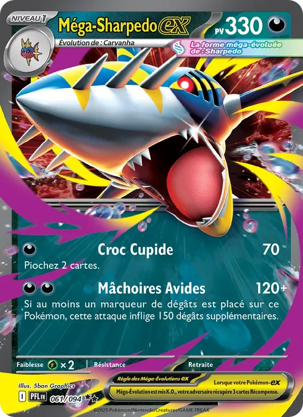 Carte Pokémon Méga-Sharpedo-ex 061/094 — Flammes Fantasmagoriques