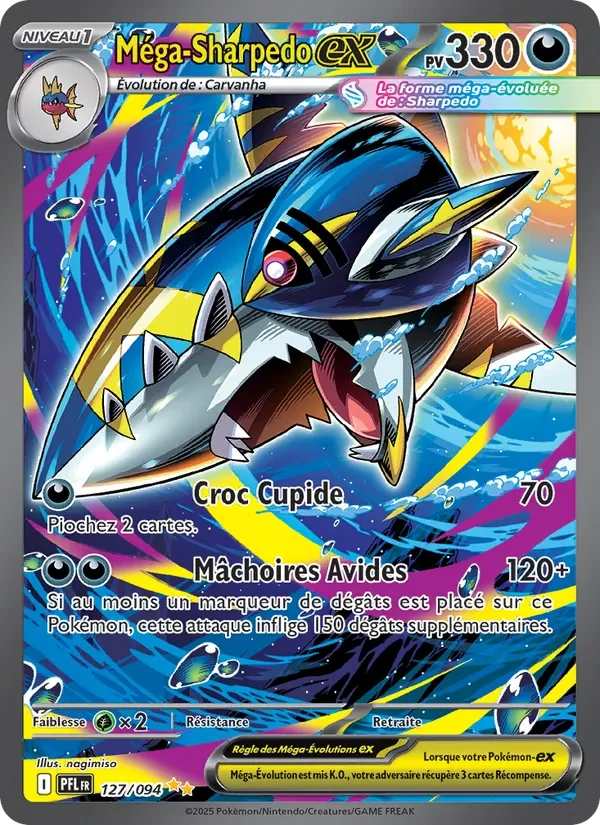 Carte Pokémon Méga-Sharpedo-ex 127/094 — Flammes Fantasmagoriques