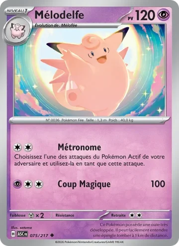 Carte Pokémon Mélodelfe 075/217, extension Héros Transcendants