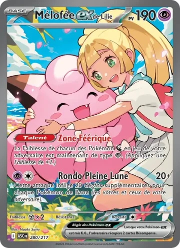 Carte Pokémon Mélofée-ex de Lilie 280/217, extension Héros Transcendants