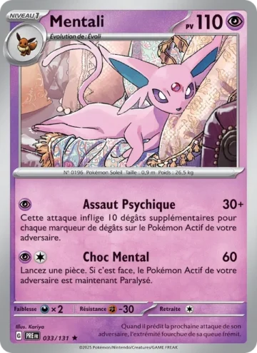 Carte Pokémon Mentali 033/131, extension Évolutions Prismatiques