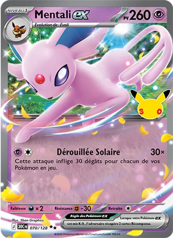 Carte Pokémon Mentali-ex 070/128 du set 30e Anniversaire