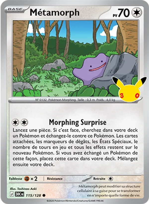 Carte Pokémon Métamorph 115/128 du set 30e Anniversaire