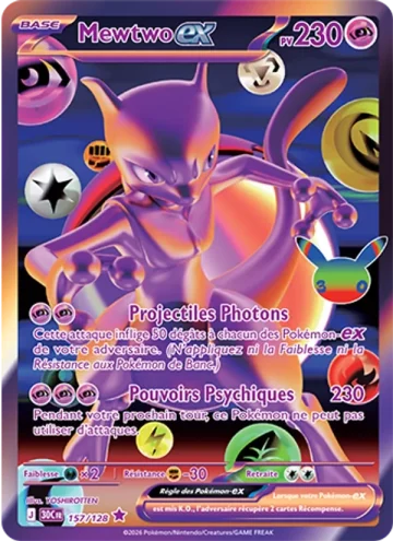 Carte Pokémon Mewtwo-ex 157/128, extension Pokémon 30e Anniversaire