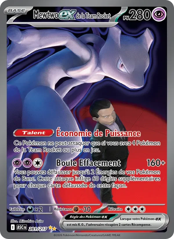 Carte Pokémon Mewtwo-ex de la Team Rocket 281/295 — Héros Transcendants