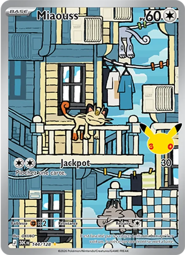 Carte Pokémon Miaouss 144/128 du set 30e Anniversaire