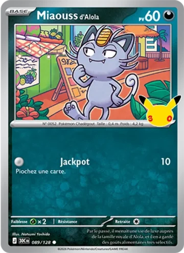 Carte Pokémon Miaouss d’Alola 089/128, extension Pokémon 30e Anniversaire
