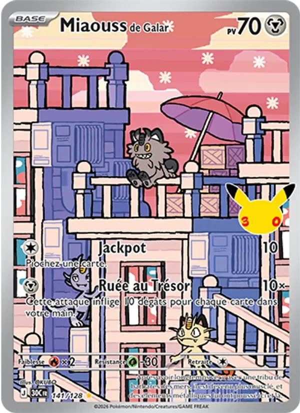 Carte Pokémon Miaouss de Galar 141/128 du set 30e Anniversaire