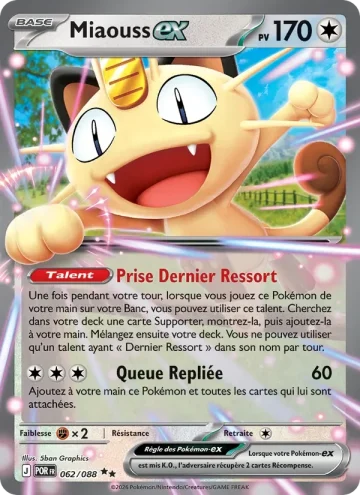 Carte Pokémon Miaouss-ex 062/088, extension Équilibre Parfait