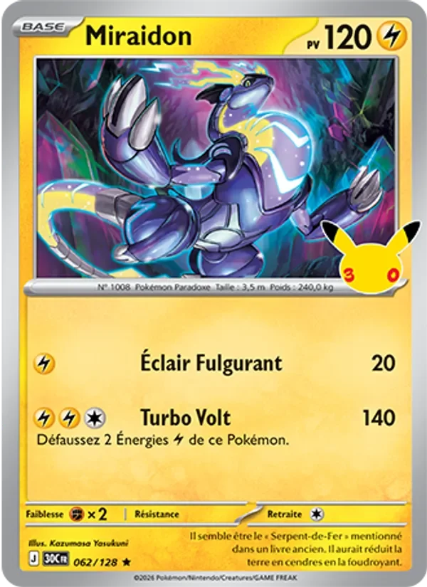 Carte Pokémon Miraidon 062/128 du set 30e Anniversaire