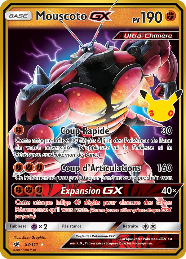 Carte Pokémon Mouscoto GX 57/111 du set 30e Anniversaire