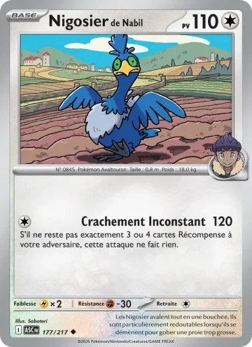 Carte Pokémon Nigosier de Nabil 177/217, extension Héros Transcendants