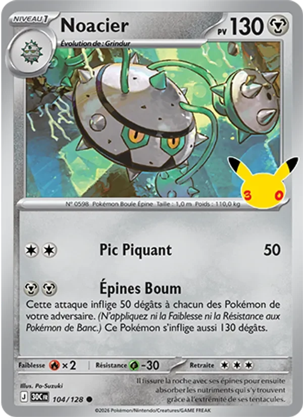 Carte Pokémon Noacier 104/128 du set 30e Anniversaire