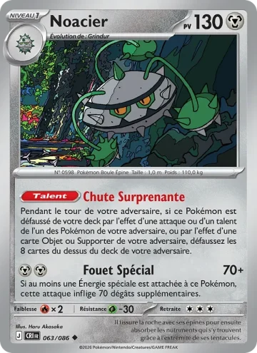 Carte Pokémon Noacier 063/086, extension Chaos Ascendant