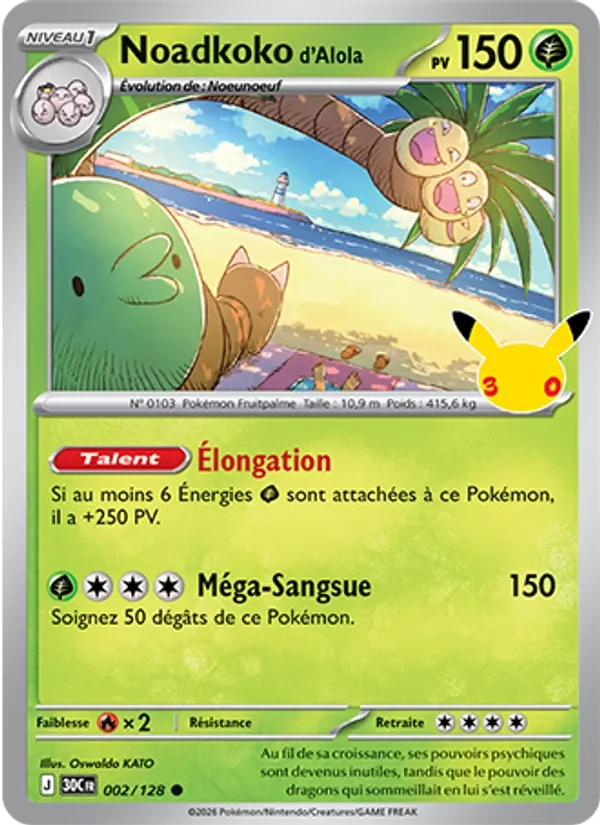 Carte Pokémon Noadkoko d'Alola 002/128 du set 30e Anniversaire