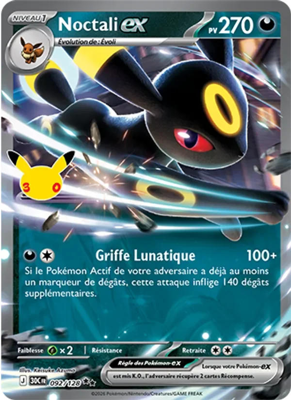 Carte Pokémon Noctali-ex 092/128 du set 30e Anniversaire
