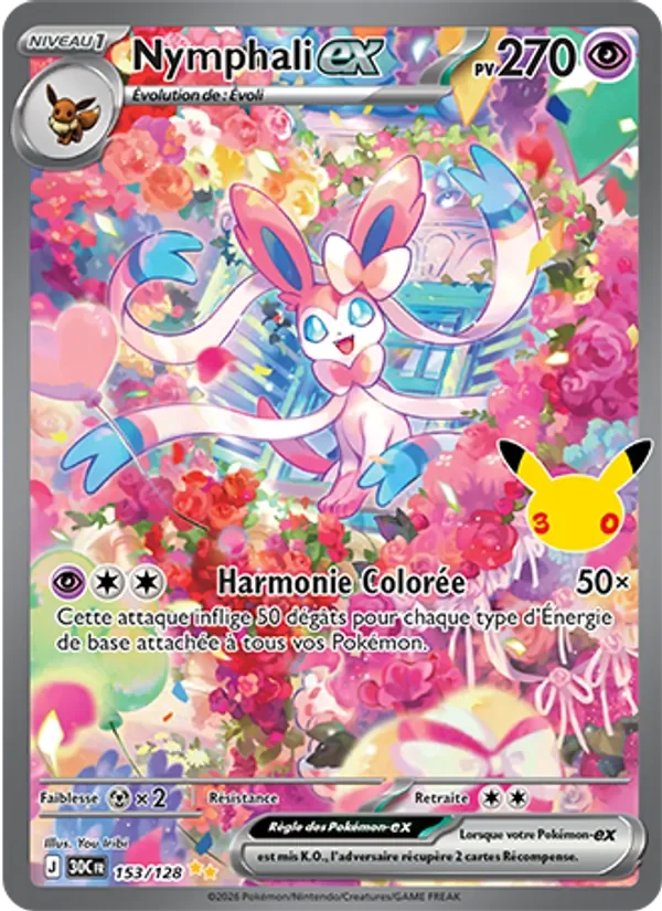Carte Pokémon Nymphali-ex 153/128 du set 30e Anniversaire