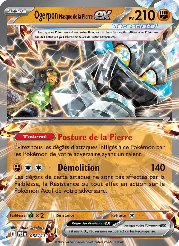 Carte Pokémon Ogerpon Masque de la Pierre-ex 058/131 — Évolutions Prismatiques