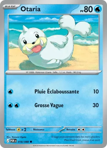 Carte Pokémon Otaria 018/088, extension Équilibre Parfait