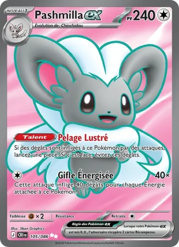 Carte Pokémon Pashmilla-ex 105/086, extension Chaos Ascendant