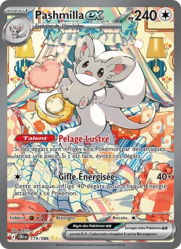 Carte Pokémon Pashmilla-ex 119/086, extension Chaos Ascendant