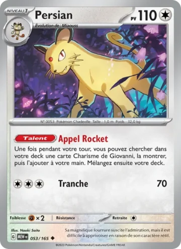 Carte Pokémon Persian 053/165, extension 151