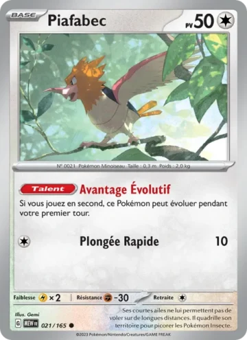 Carte Pokémon Piafabec 021/165, extension 151