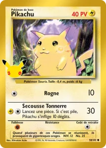 Carte Pokémon Pikachu 58/102 du set 30e Anniversaire
