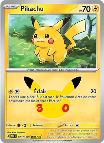 Carte Pokémon Pikachu 023/128, extension Pokémon 30e Anniversaire