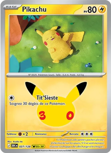 Carte Pokémon Pikachu 027/128, extension Pokémon 30e Anniversaire