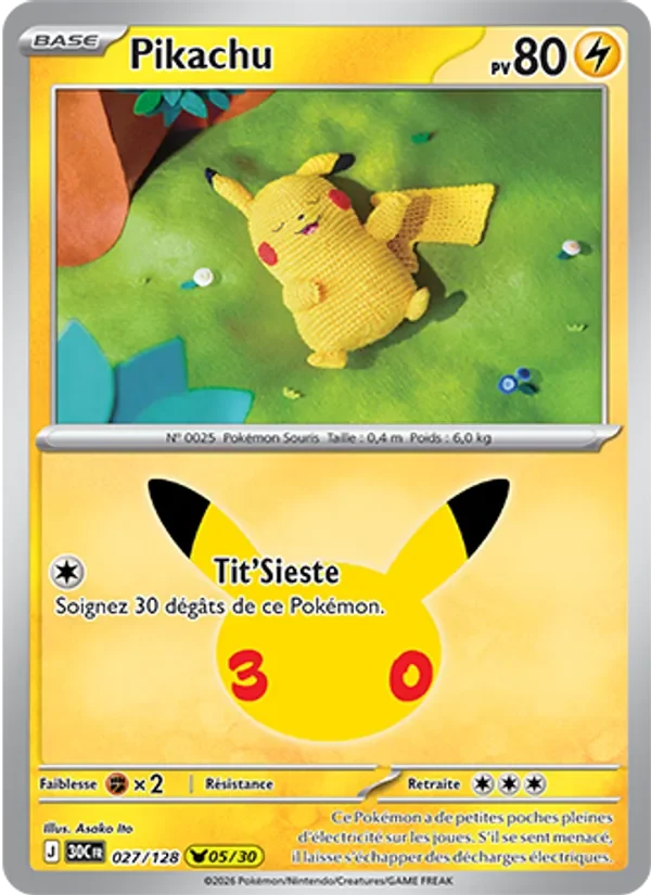 Carte Pokémon Pikachu 027/128 du set 30e Anniversaire
