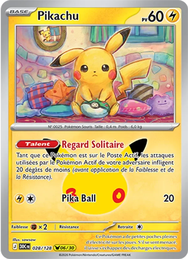 Carte Pokémon Pikachu 028/128 du set 30e Anniversaire