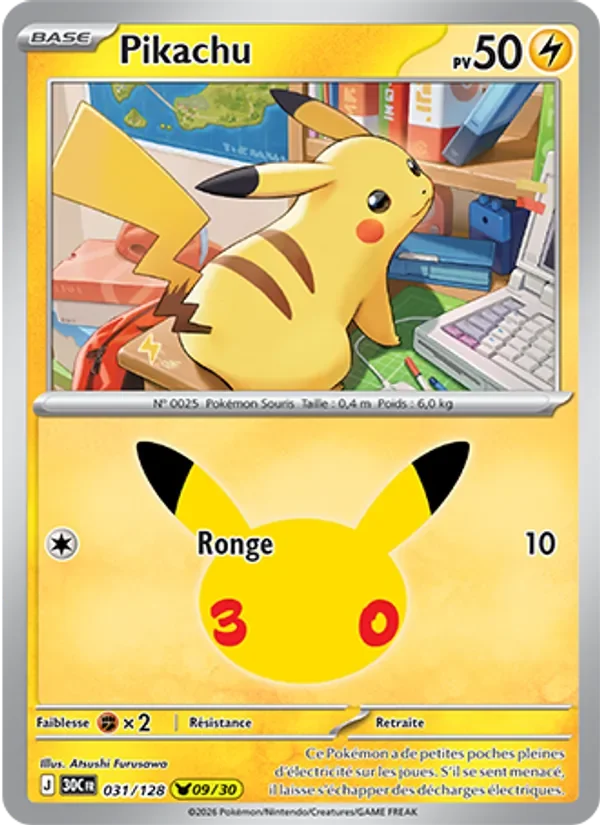 Carte Pokémon Pikachu 031/128 du set 30e Anniversaire