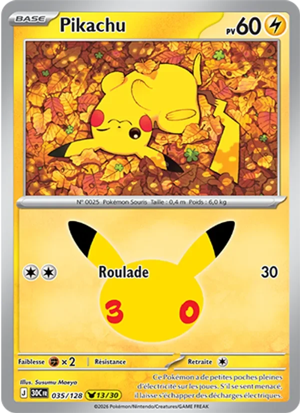 Carte Pokémon Pikachu 035/128 du set 30e Anniversaire