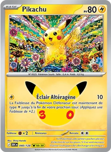 Carte Pokémon Pikachu 040/128, extension Pokémon 30e Anniversaire
