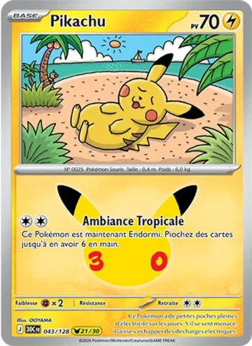 Carte Pokémon Pikachu 043/128, extension Pokémon 30e Anniversaire