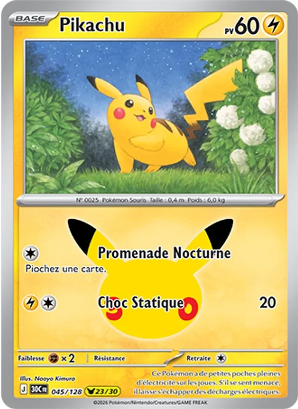 Carte Pokémon Pikachu 045/128 du set 30e Anniversaire