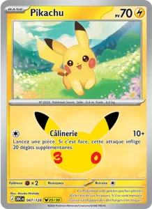 Carte Pokémon Pikachu 047/128 du set 30e Anniversaire
