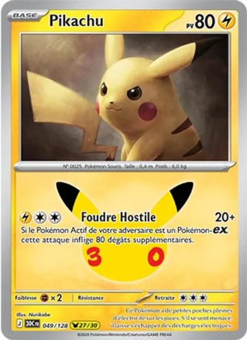 Carte Pokémon Pikachu 049/128, extension Pokémon 30e Anniversaire