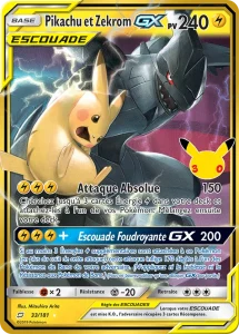 Carte Pokémon Pikachu et Zekrom GX 33/181 du set 30e Anniversaire