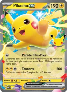 Carte Pokémon Pikachu-ex 053/128 du set 30e Anniversaire