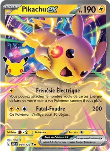 Carte Pokémon Pikachu-ex 054/128, extension Pokémon 30e Anniversaire