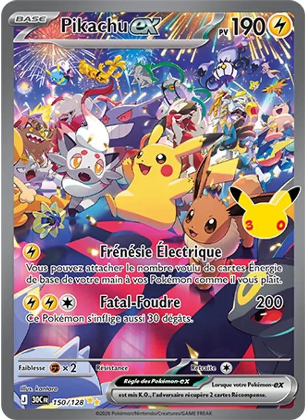 Carte Pokémon Pikachu-ex 150/128 du set 30e Anniversaire