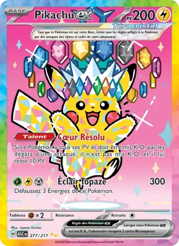 Carte Pokémon Pikachu-ex 277/217, extension Héros Transcendants