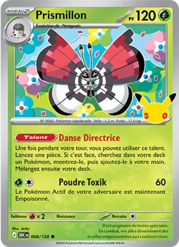 Carte Pokémon Prismillon 008/128, extension Pokémon 30e Anniversaire