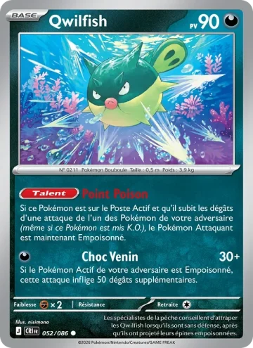 Carte Pokémon Qwilfish 052/086, extension Chaos Ascendant