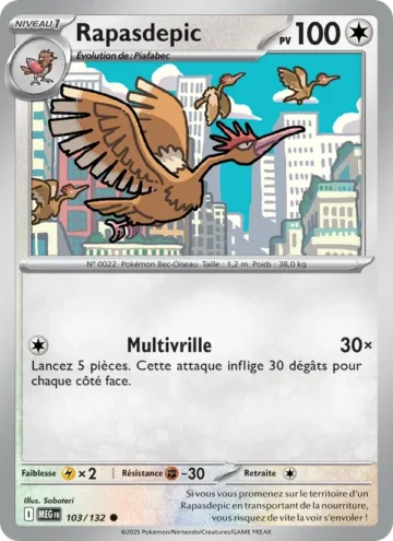 Carte Pokémon Rapasdepic 103/132, extension Méga-Évolution