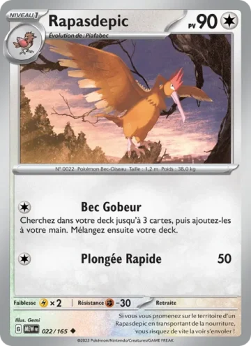 Carte Pokémon Rapasdepic 022/165, extension 151