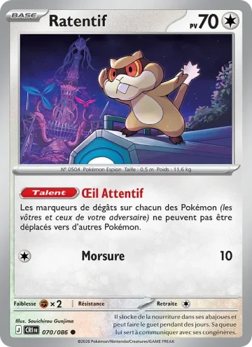 Carte Pokémon Ratentif 070/086, extension Chaos Ascendant