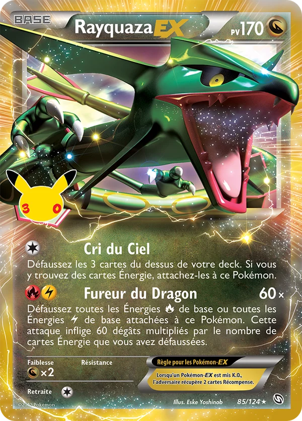 Carte Pokémon Rayquaza EX 85/124 du set 30e Anniversaire